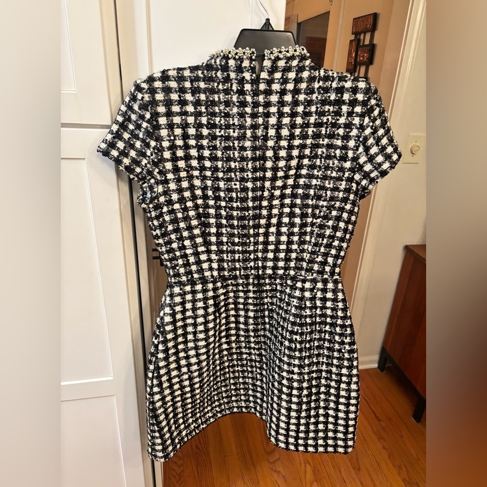 Nadine Merabi Mila check dress in monochrome black and white tweed - Picture 5 of 9